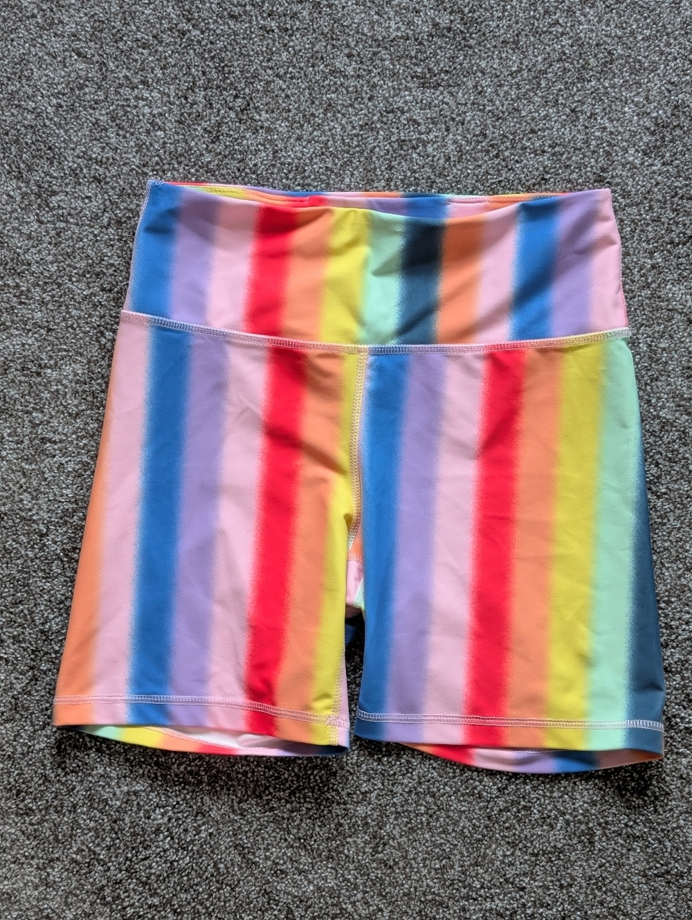 Old Navy PowerSoft High-Waisted Biker Shorts 6" Rainbow Stripe - Size M